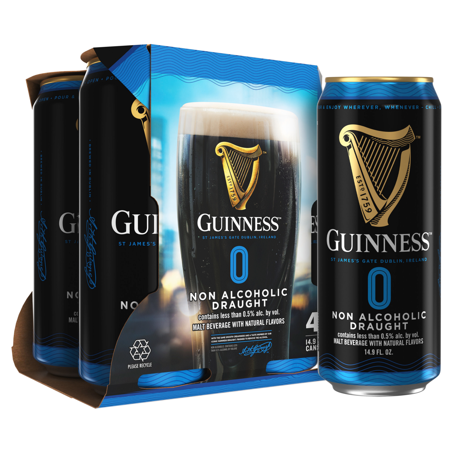 slide 5 of 8, Guinness Non Alcoholic Draught Beer 4 - 14.9 fl oz Cans, 4 ct; 14.9 oz