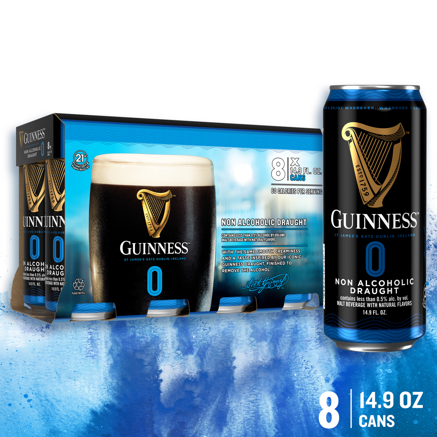 slide 1 of 3, Guinness Non Alcoholic Zero Draught 8Pkc, 8 ct; 14 oz