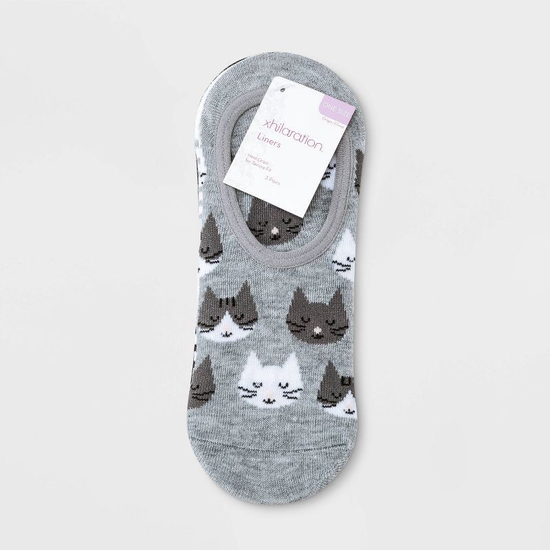 slide 2 of 2, Women's Cats 3pk Liner Socks - Gray/White/Black 4-10: Hidden Gel Heel Grip, Knit Midweight Fabric, 3 ct