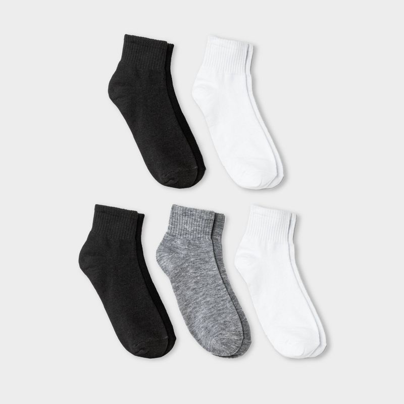 slide 1 of 2, Women's 5pk Ankle Socks - Xhilaration™ Black/White/Gray 4-10, 5 ct
