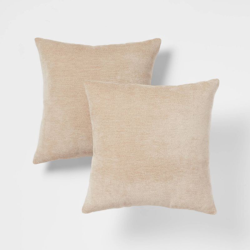 slide 1 of 4, 2pk Chenille Square Throw Pillows Neutral: Soft, Indoor Decorative Cushions - Threshold™, 2 ct