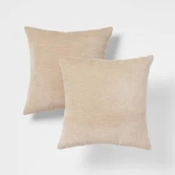 2pk Chenille Square Throw Pillows Neutral: Soft, Indoor Decorative Cushions - Threshold™