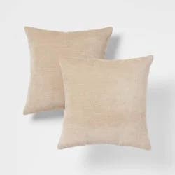 2pk Chenille Square Throw Pillows Neutral: Soft, Indoor Decorative Cushions - Threshold™