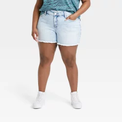 Women's Plus Size Mid-Rise Jean Shorts - Ava & Viv Acid Wash Raw Edge 18W