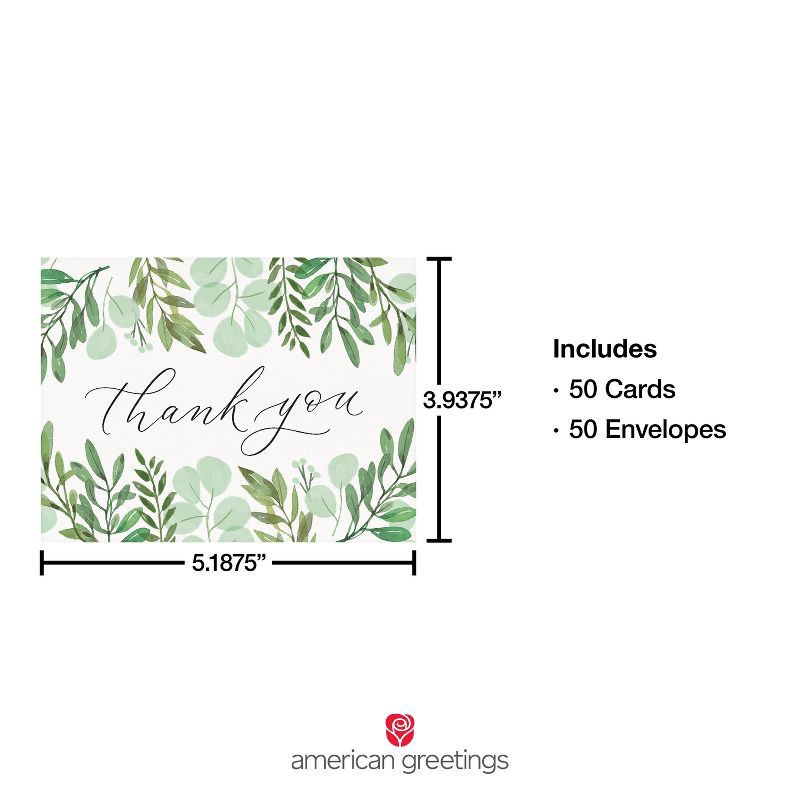 slide 2 of 4, American Greetings 50ct Bulk Thank You Cards with Envelopes Leafy Green Botanical, 50 ct