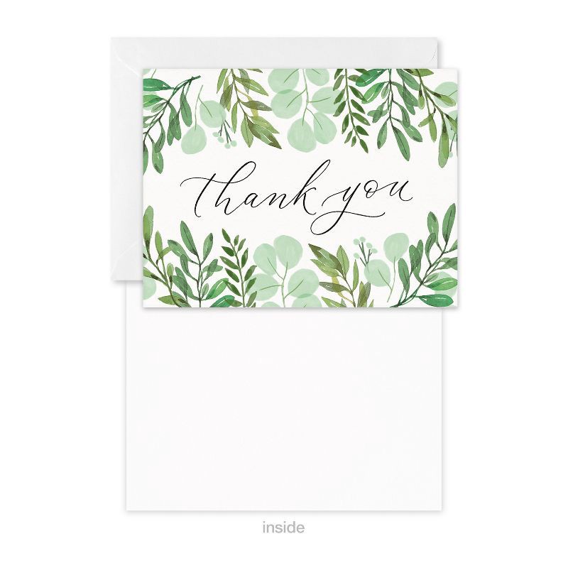slide 3 of 4, American Greetings 50ct Bulk Thank You Cards with Envelopes Leafy Green Botanical, 50 ct