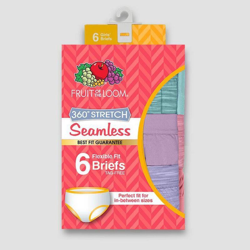 slide 2 of 3, Fruit of the Loom Girls' 6pk Seamless Briefs - 6-8: Tagless, High Rise, 4-Way Stretch, 6 ct