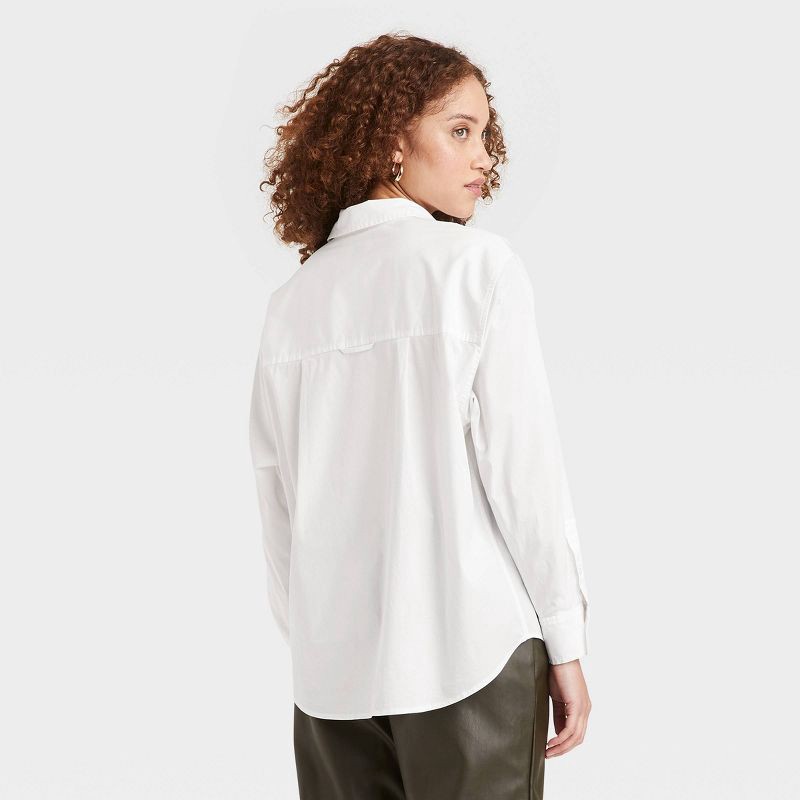 slide 2 of 3, Women's Long Sleeve Oversized Button-Down Boyfriend Shirt - A New Day™ White XS, 1 ct