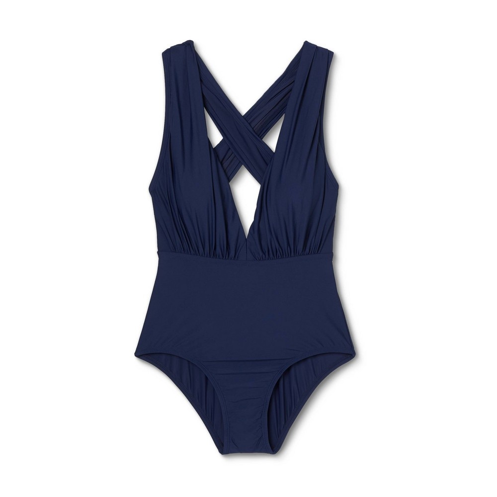 slide 5 of 6, Women's Plunge Front Maillot One Piece Swimsuit - Sea Angel Blue XS, 1 ct