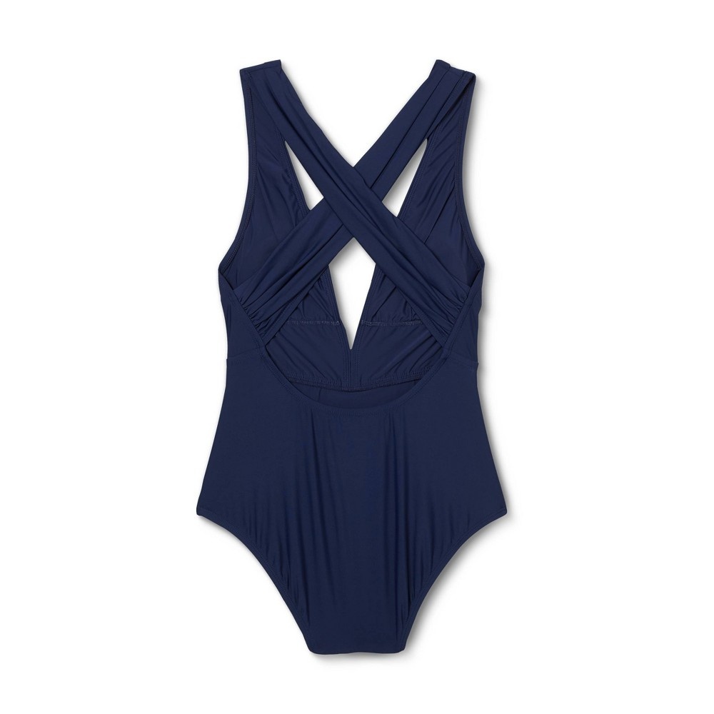 slide 6 of 6, Women's Plunge Front Maillot One Piece Swimsuit - Sea Angel Blue XS, 1 ct