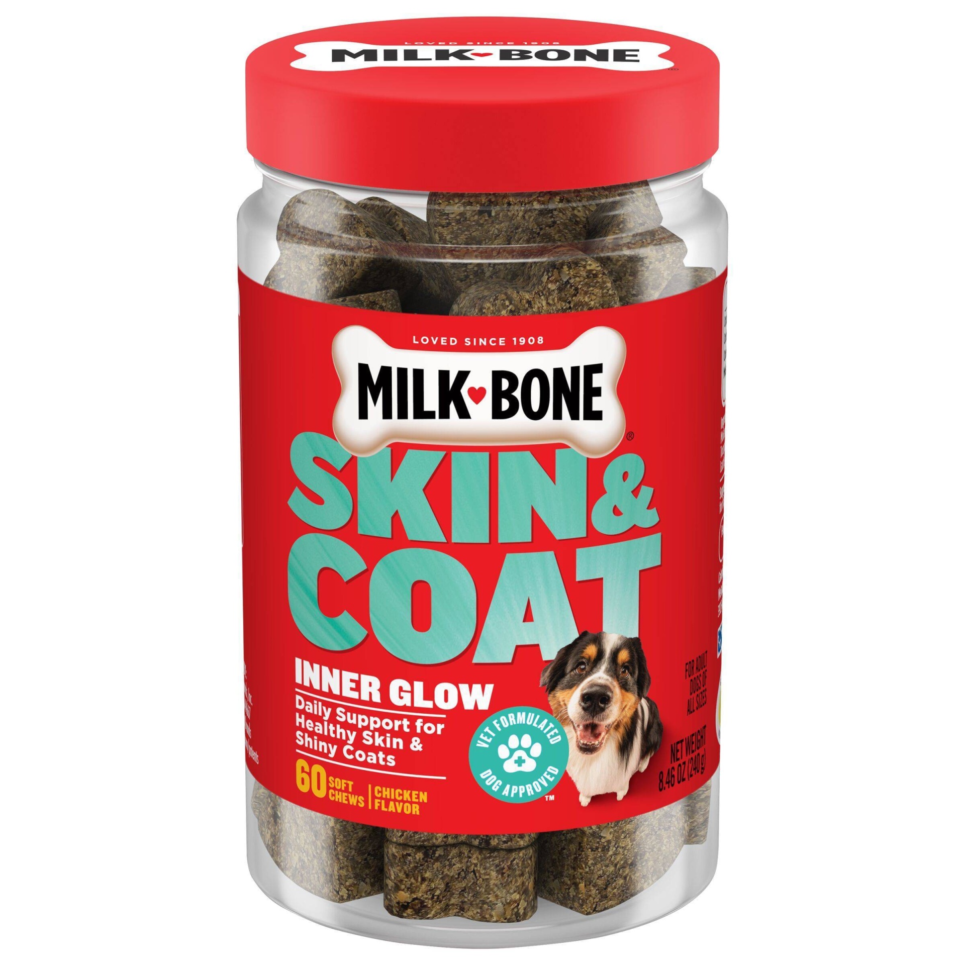 slide 1 of 4, Milk-Bone Daily Skin and Coat Inner Glow Soft Chews for Adult Dogs - Chicken - 60ct, 60 ct