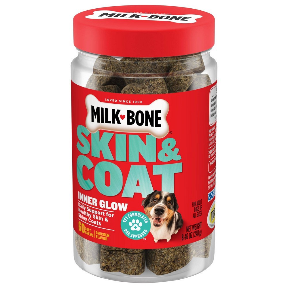 slide 4 of 4, Milk-Bone Daily Skin and Coat Inner Glow Soft Chews for Adult Dogs - Chicken - 60ct, 60 ct