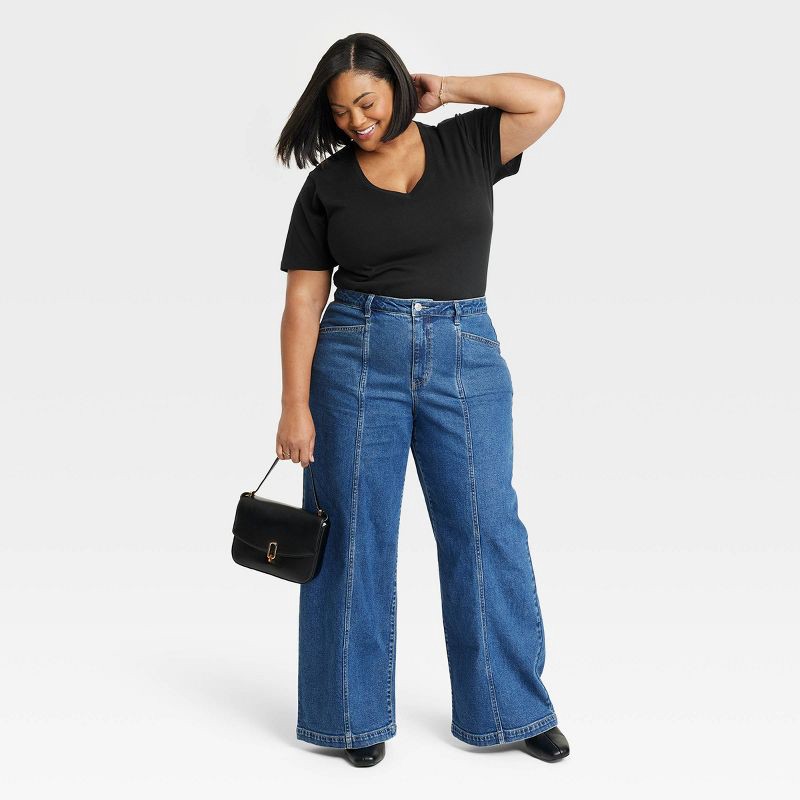 slide 3 of 3, Women's Short Sleeve V-Neck T-Shirt - Ava & Viv™ Black 1X, 1 ct