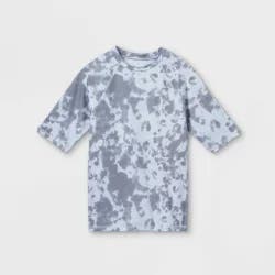 Boys' Tie-Dye Short Sleeve Rash Guard Swim Shirt - art class Blue M