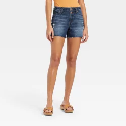 Women's High-Rise Vintage Midi Jean Shorts - Universal Thread Dark Blue 0
