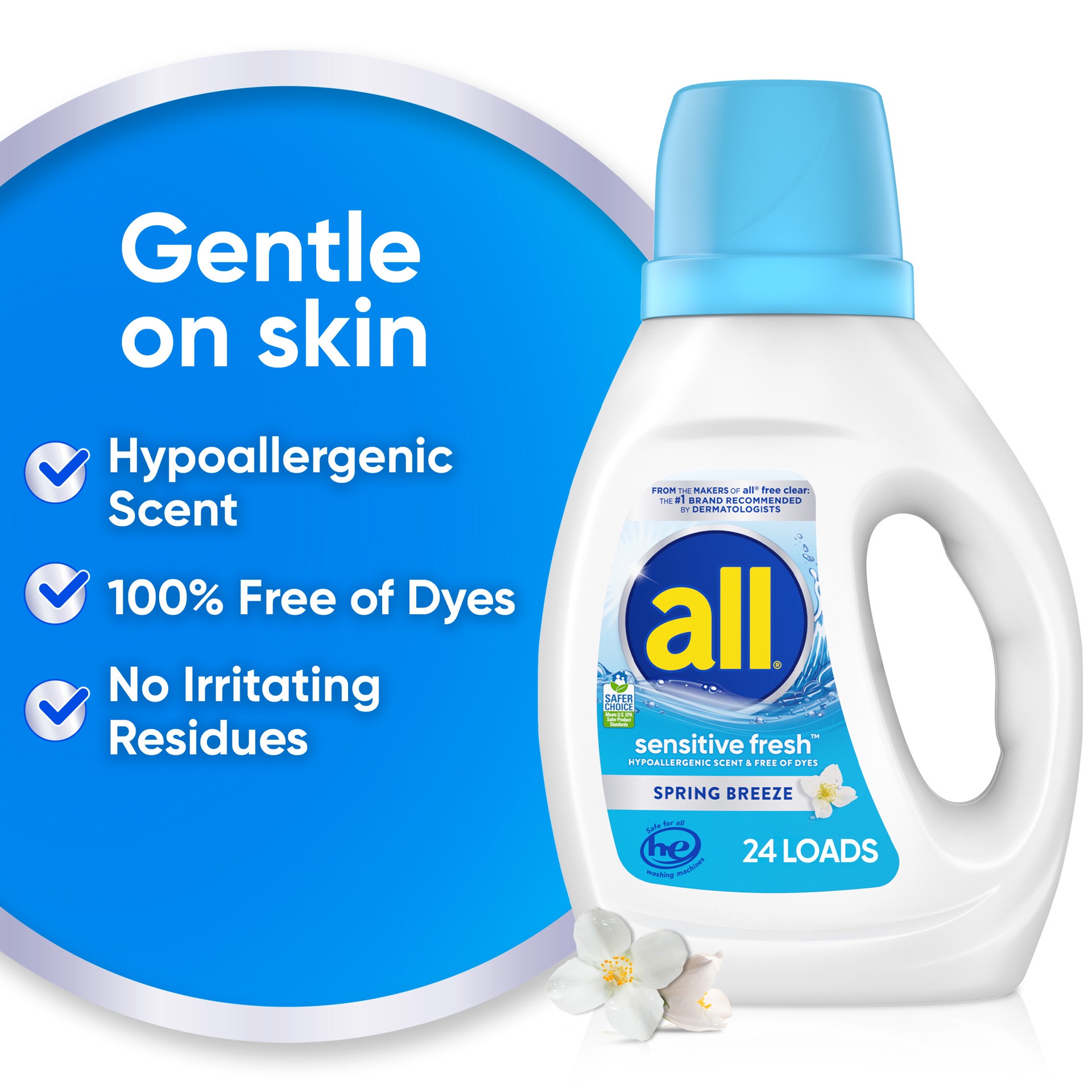 slide 6 of 8, All Liquid Laundry Detergent, Sensitive Fresh, 36 oz, 24 Loads, 36 oz