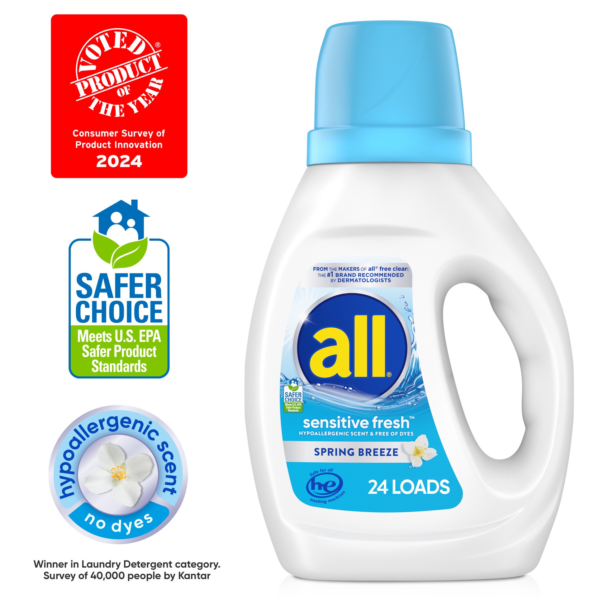 slide 2 of 8, All Liquid Laundry Detergent, Sensitive Fresh, 36 oz, 24 Loads, 36 oz