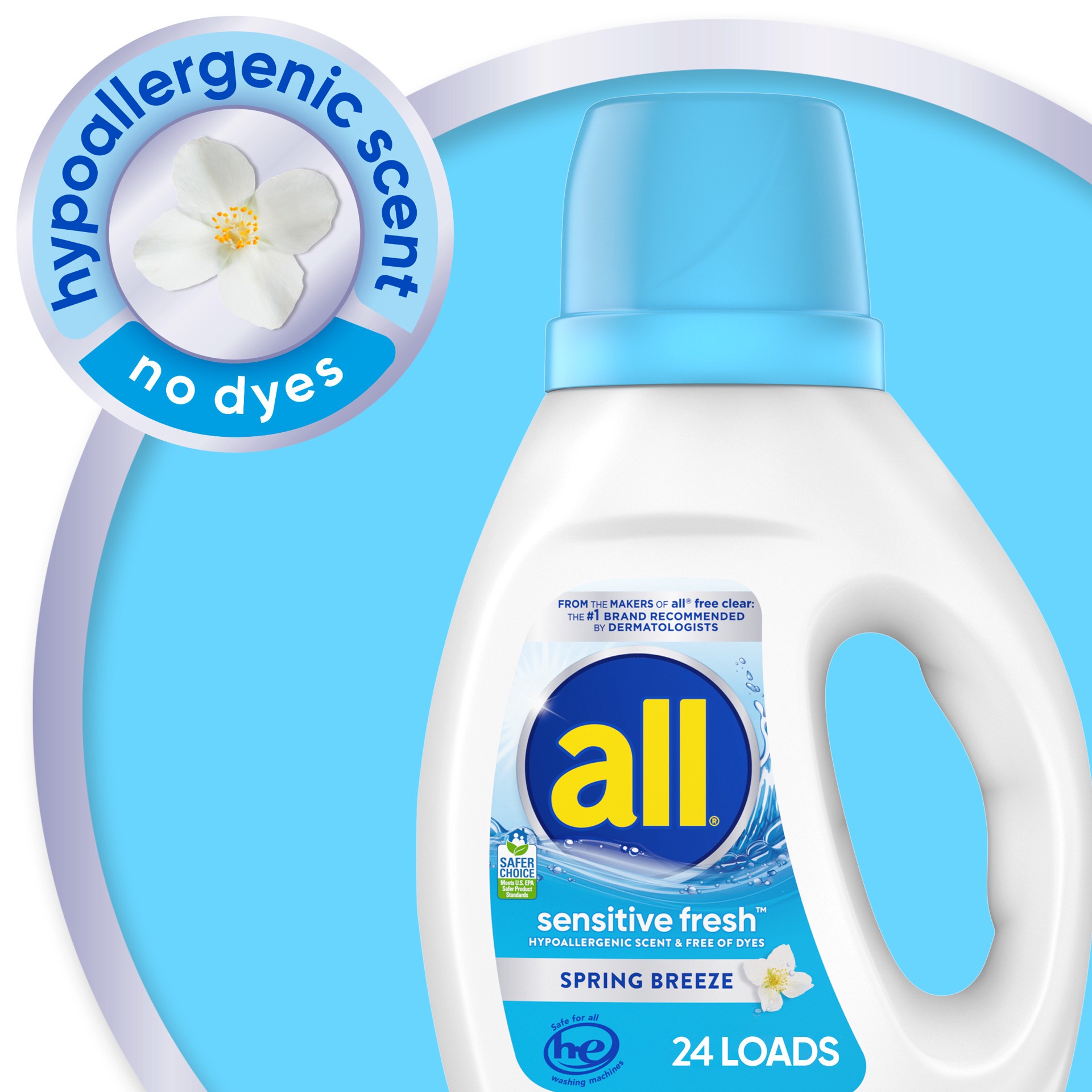 slide 7 of 8, All Liquid Laundry Detergent, Sensitive Fresh, 36 oz, 24 Loads, 36 oz