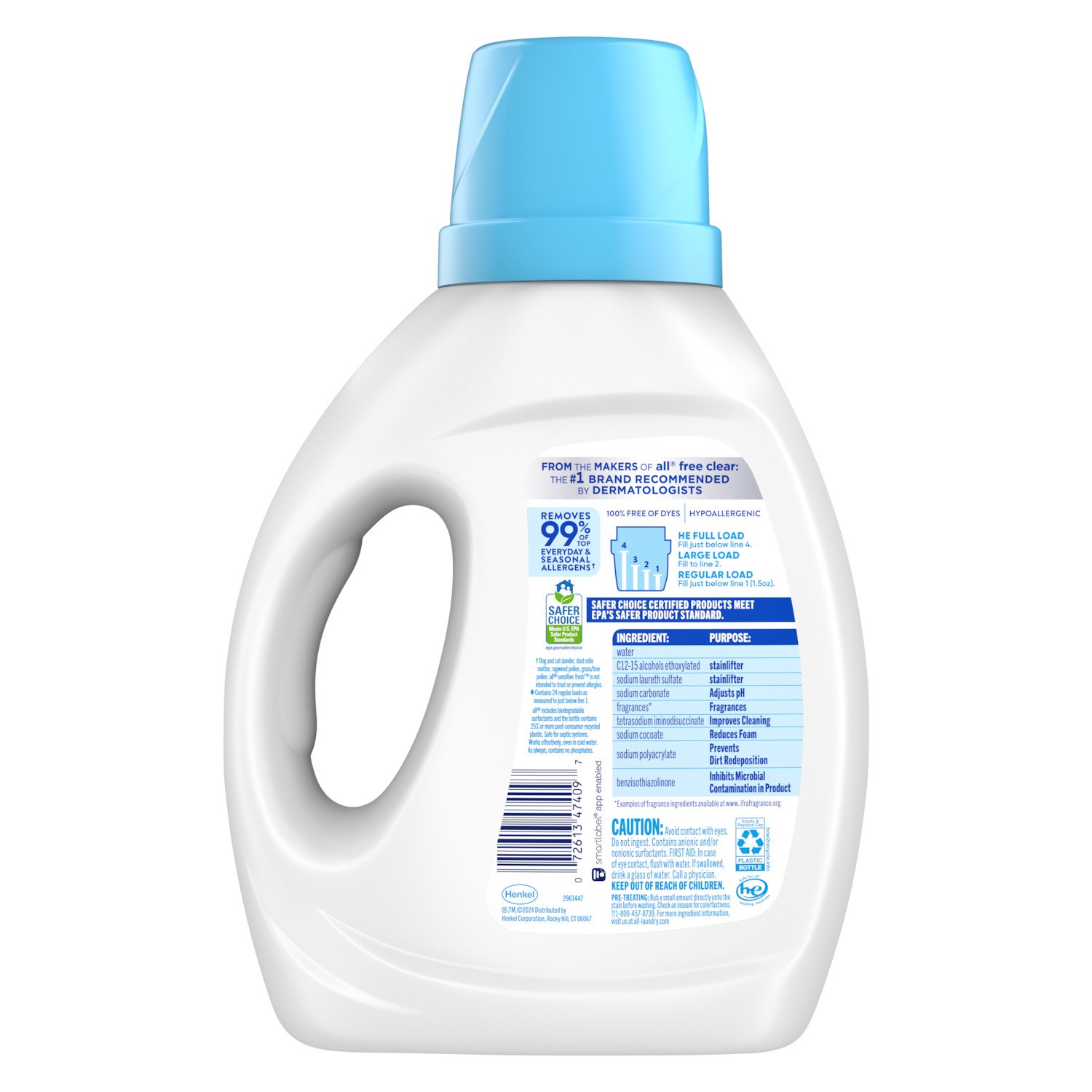 slide 5 of 8, All Liquid Laundry Detergent, Sensitive Fresh, 36 oz, 24 Loads, 36 oz