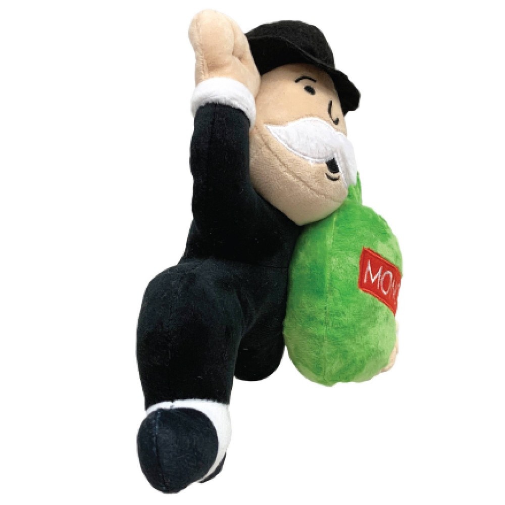 slide 4 of 6, Hasbro Plush Mr. Monopoly Man Crinkle Squeak Money Bag Rope Dog Toy - Green/Black, 1 ct