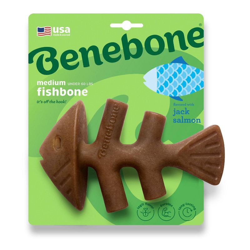 slide 1 of 7, Benebone Fish Dog Bone Chew Toy - M, 1 ct