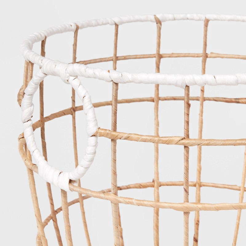 slide 3 of 3, Large Kids' Woven Basket Natural with White Rim - Pillowfort™: Storage Basket with Cut-Out Handles, 18" Round, 1 ct