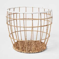 Small Kids' Woven Basket Natural with White Rim - Pillowfort™: Water Hyacinth Storage with Cut-Out Handles