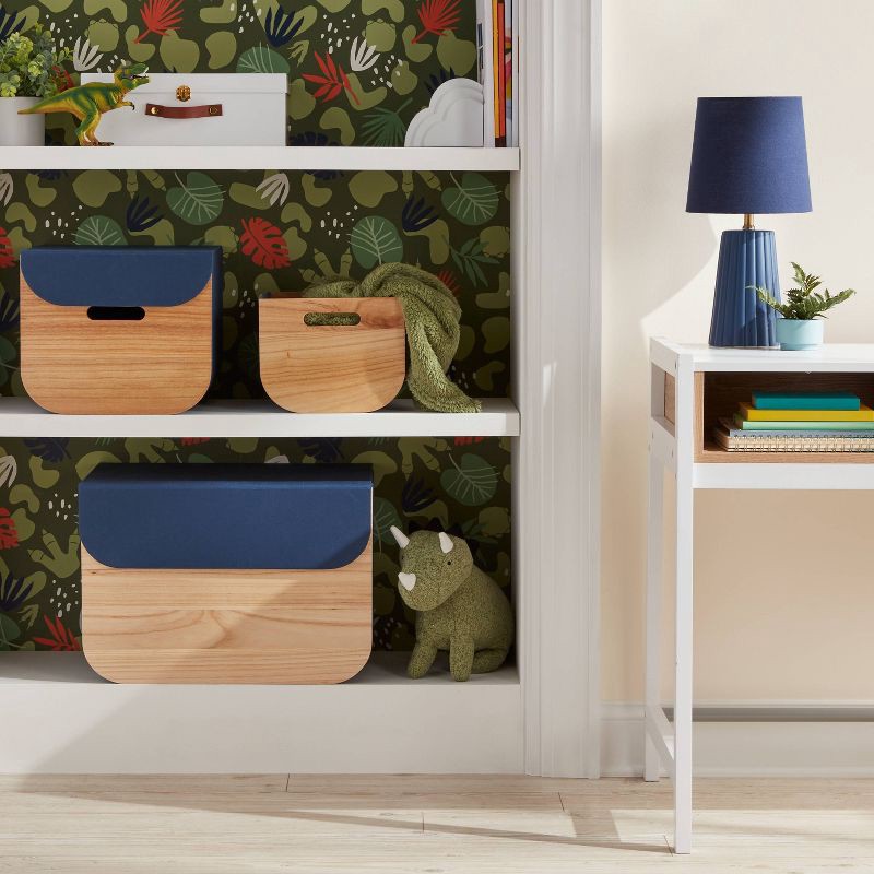 slide 2 of 3, Medium Natural Wood Kids' Storage with Lid Navy - Pillowfort™, 1 ct