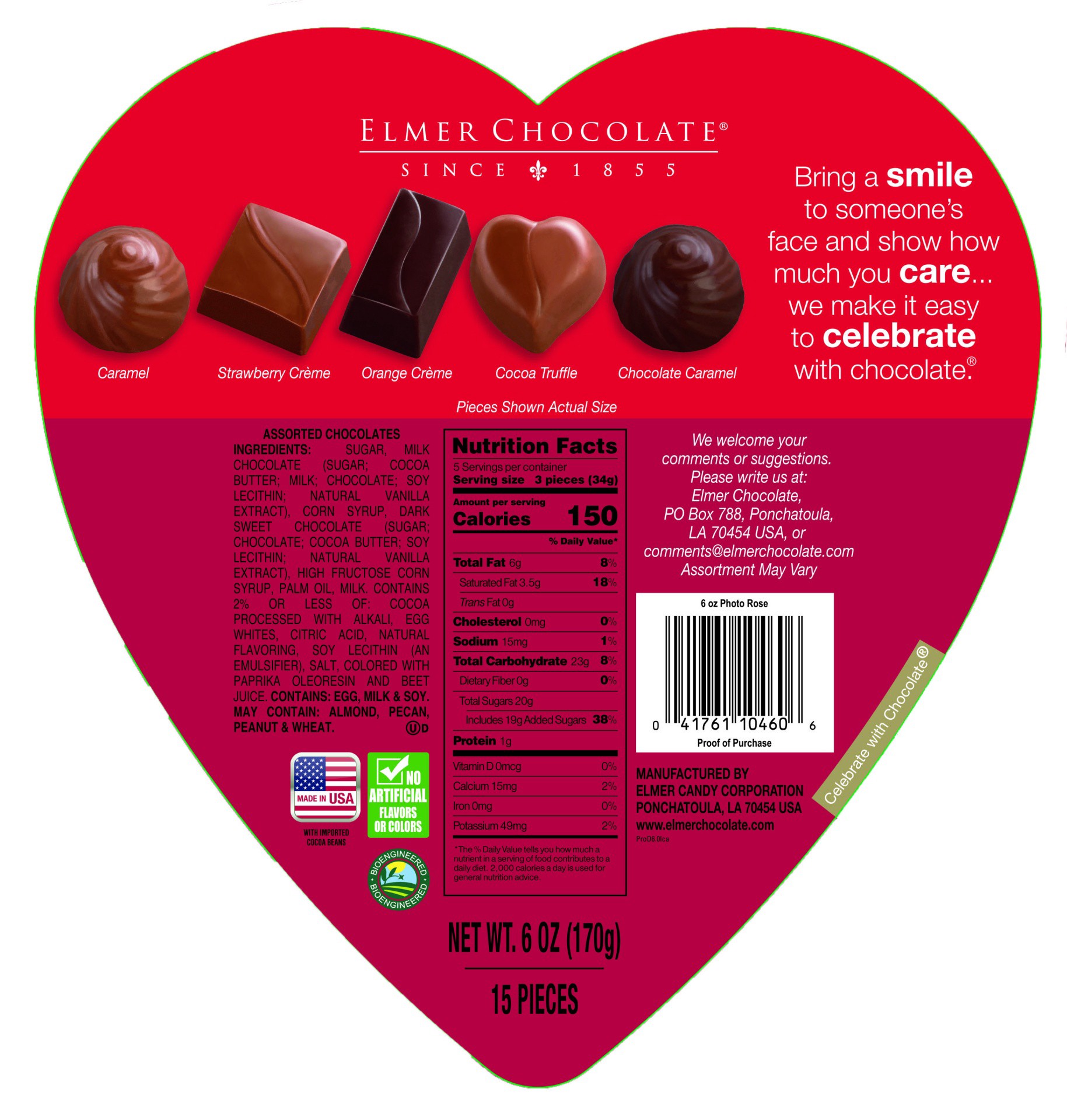 slide 2 of 2, Elmer Chocolate Chocolate Elmer Chocolate's Candy Rose Happy Valentine's Day Heart Shape Gift Box, Assorted, 6 oz