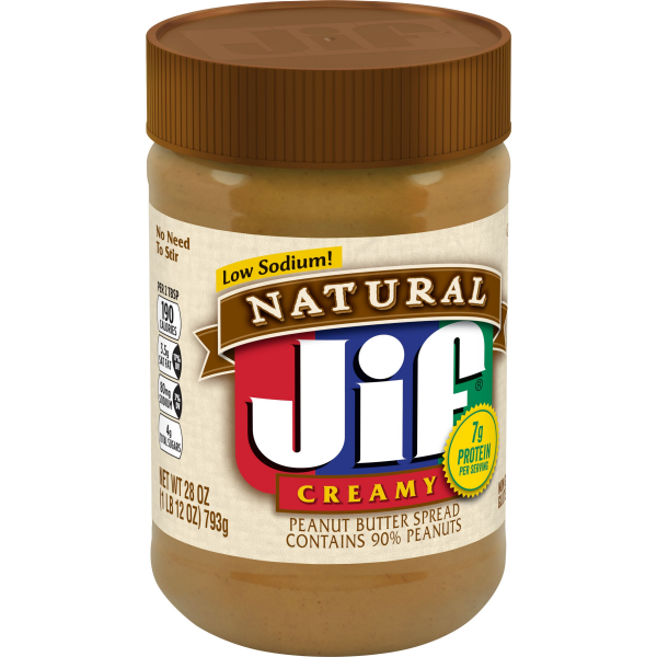 slide 2 of 19, Jif Natural Low Sodium Creamy Peanut Butter, 28 oz