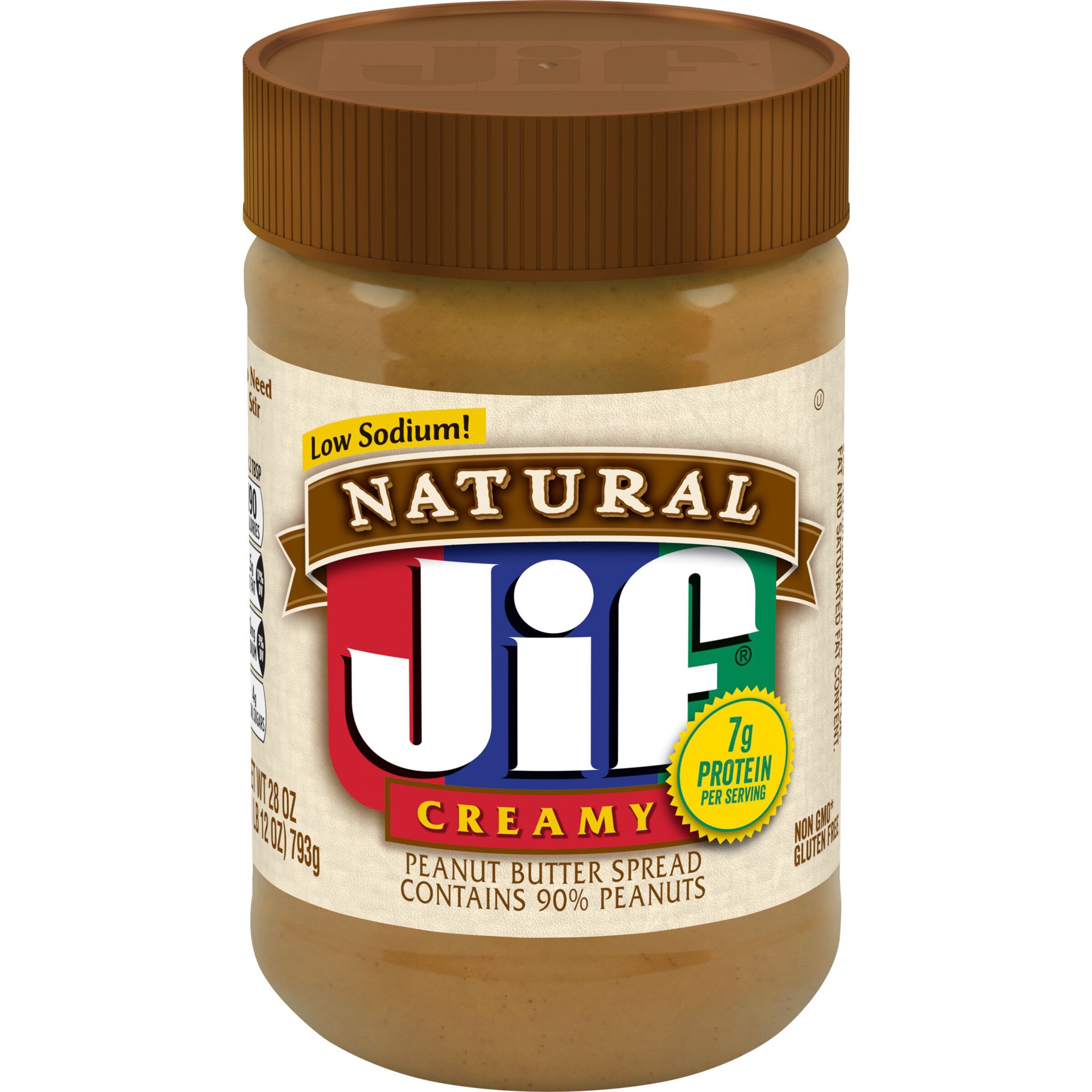 slide 1 of 19, Jif Natural Creamy Peanut Butter Spread, 28-Ounce Jar, 28 oz
