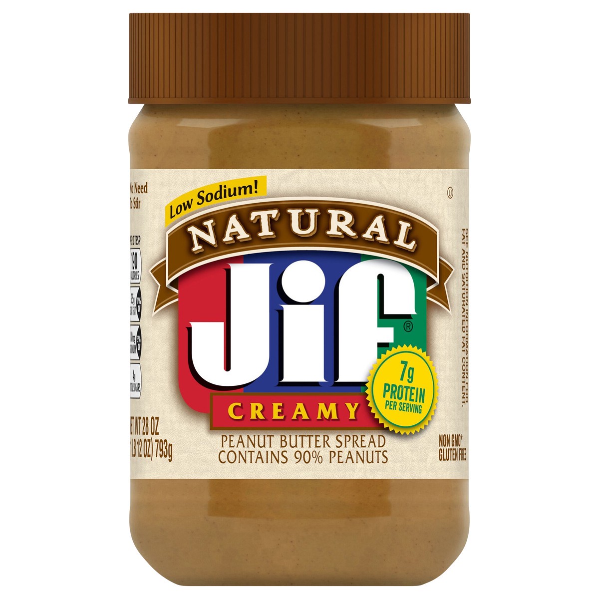 slide 1 of 19, Jif Natural Creamy Peanut Butter Spread, 28-Ounce Jar, 28 oz