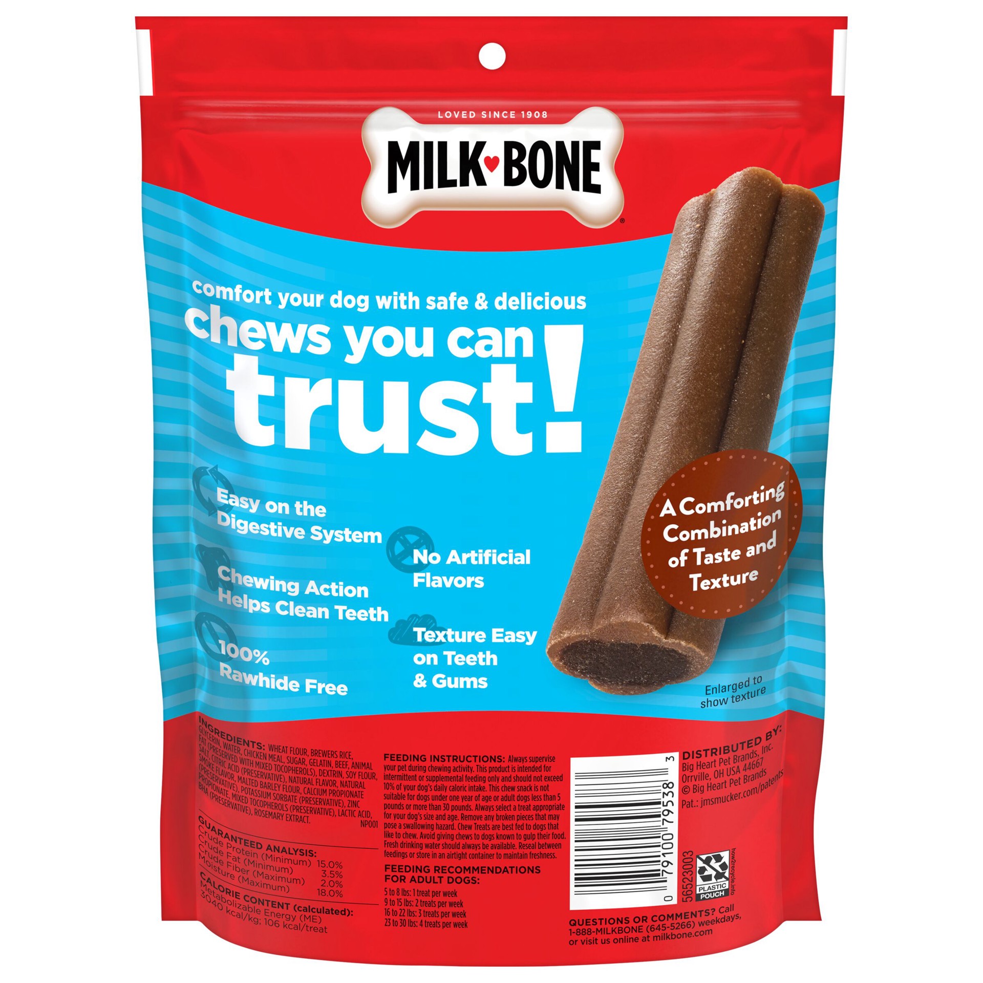 slide 9 of 9, Milk-Bone Mini Comfort Chews, Dog Chews with Unique Chewy Texture and Real Beef, 7.4 Oz. Bag of 6 Chews, 7.4 oz