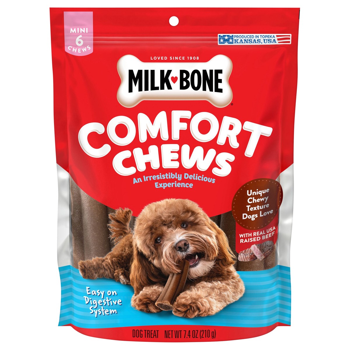 slide 1 of 9, Milk-Bone Mini Comfort Chews, Dog Chews with Unique Chewy Texture and Real Beef, 6 ct., 6 ct