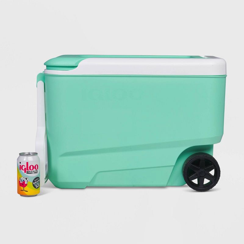slide 12 of 12, Igloo Wheelie Cool 38qt Rolling Cooler - Mint: 53 Can Capacity, Hard-Sided Design, 38 qt, 53 can