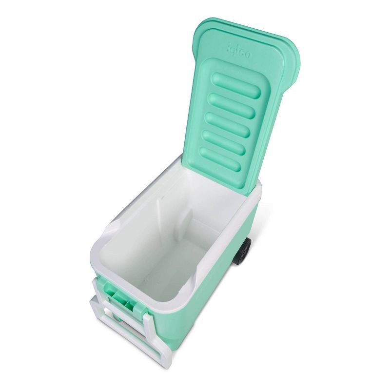 slide 8 of 12, Igloo Wheelie Cool 38qt Rolling Cooler - Mint: 53 Can Capacity, Hard-Sided Design, 38 qt, 53 can