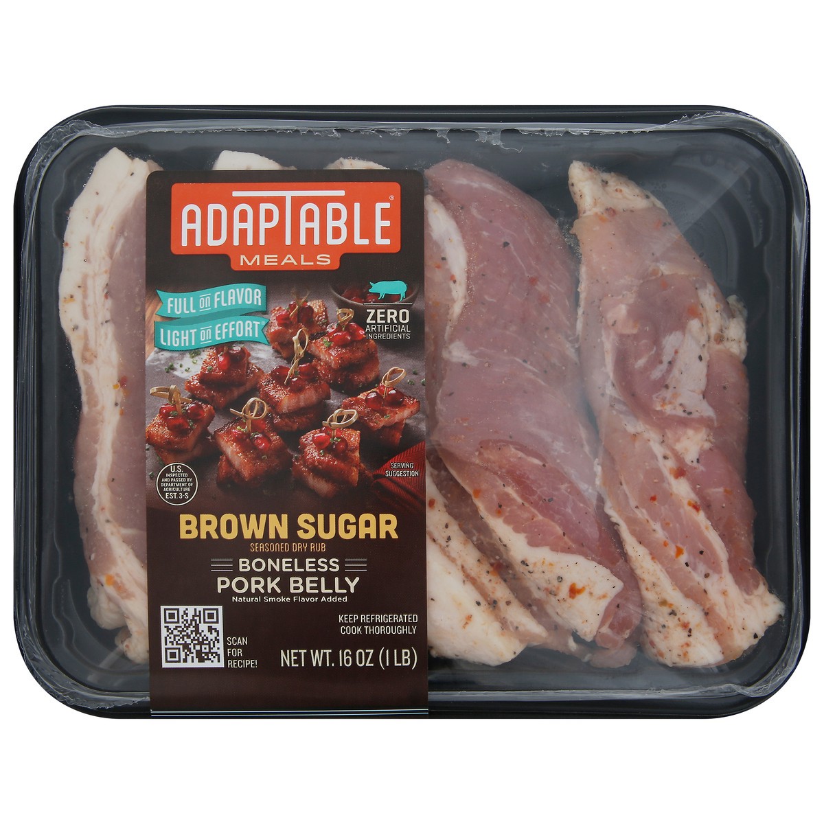 slide 1 of 2, Adaptable Meals Brown Sugar Seasoned Dry Rub Boneless Pork Belly, 16 oz