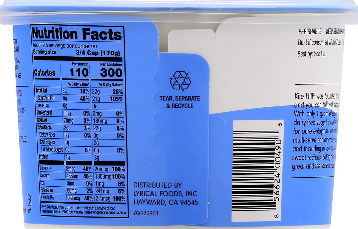 slide 3 of 11, Kite Hill Blissful Creamy Plain Unsweetened Dairy Free Plain Unsweetened Yogurt 16 oz, 16 oz