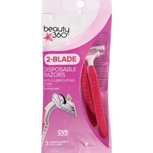 slide 1 of 1, Beauty 360 2-Blade Disposable Razors, 3 ct