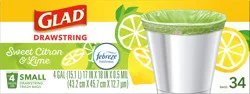Glad 4 Gallon Small Drawstring Sweet Citron & Lime Trash Bags 34 ea