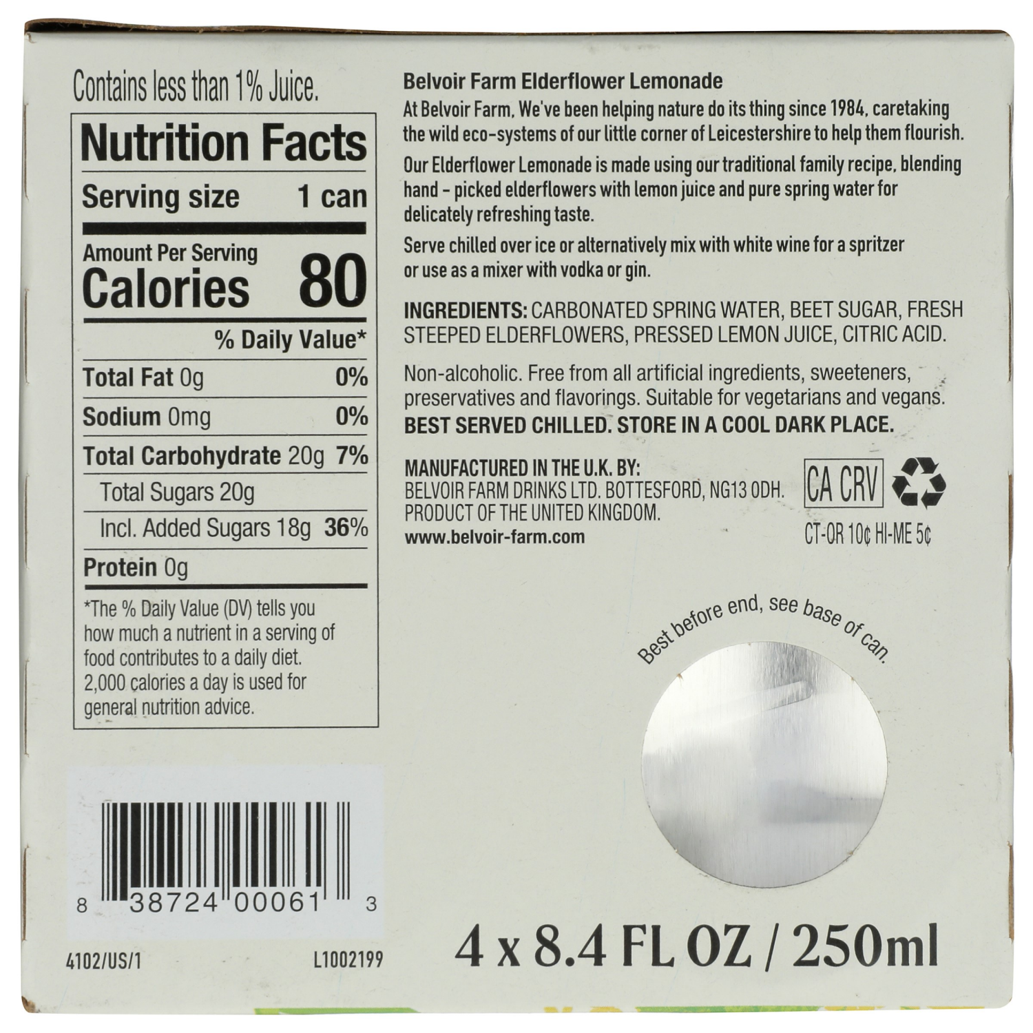 slide 2 of 4, Belvoir Farm Elderflower Lemonade Sparkling Soft Drink 4 - 8.4 fl oz Cans, 4 ct