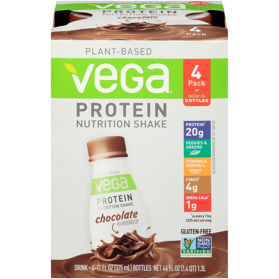 slide 1 of 3, Vega Vegan Protein Shake - Chocolate, 4 ct