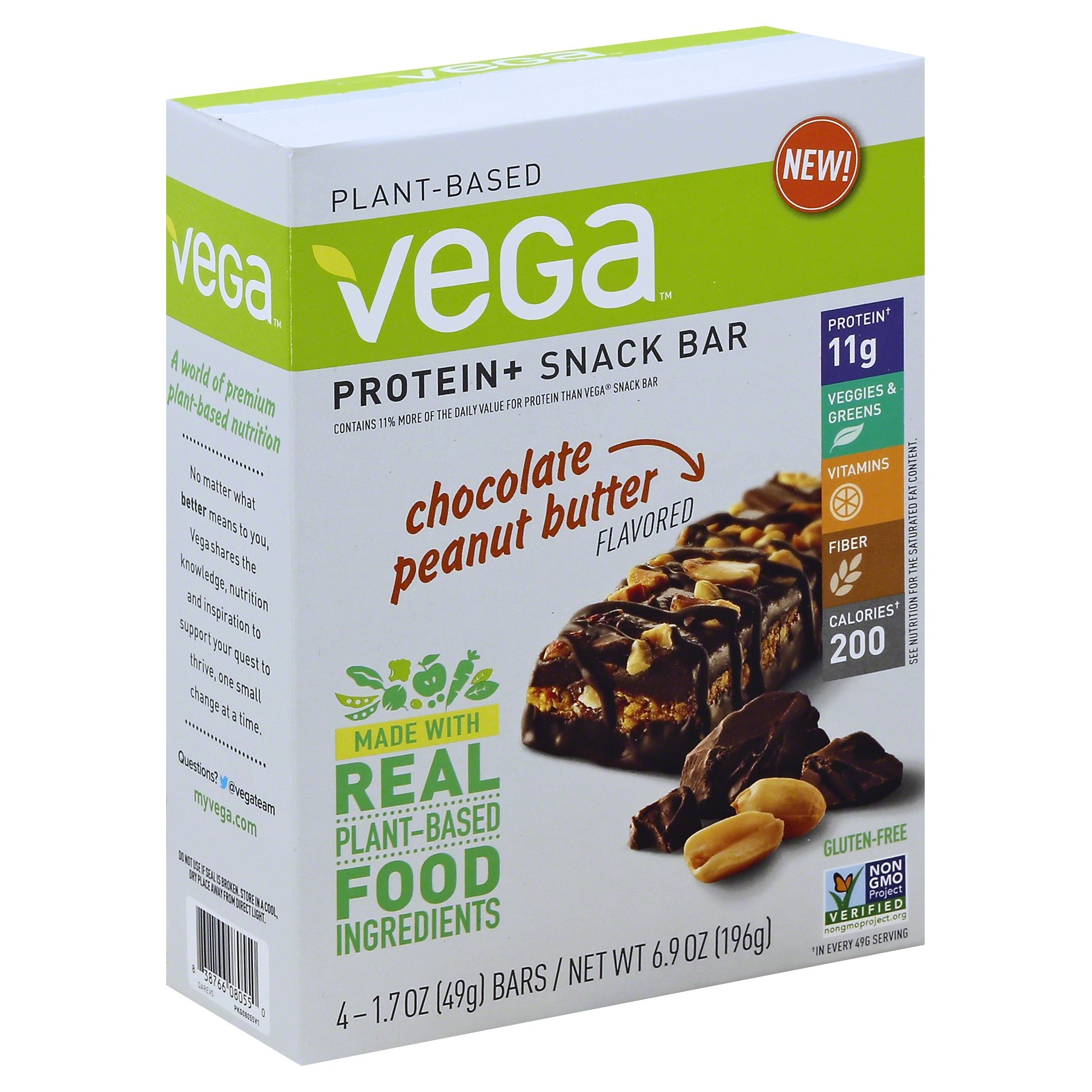 slide 1 of 8, Vega Plant-based Chocolate Peanut Butter Protein Snack Bar, 4 ct; 1.6 oz