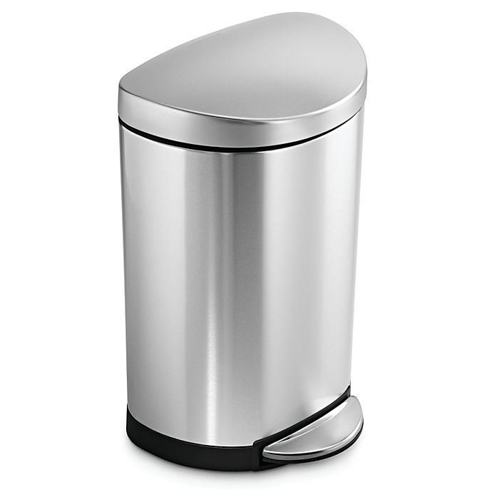 slide 2 of 4, simplehuman Brushed Stainless Steel Fingerprint-Proof Semi-Round Step-On Trash Can, 10 liter