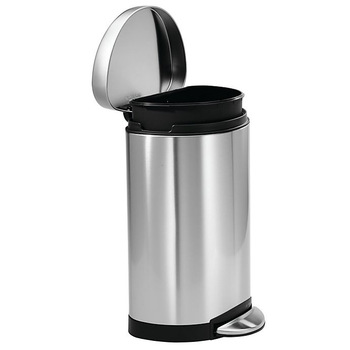 slide 3 of 4, simplehuman Brushed Stainless Steel Fingerprint-Proof Semi-Round Step-On Trash Can, 10 liter