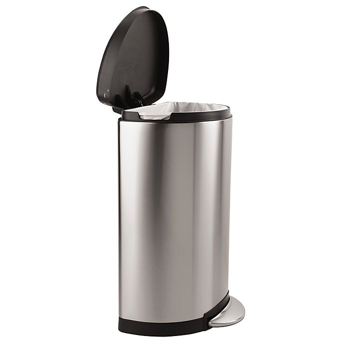 slide 3 of 4, simplehuman smartbucket Brushed Stainless Steel Semi-Round Step-On Trash Can, 40 liter