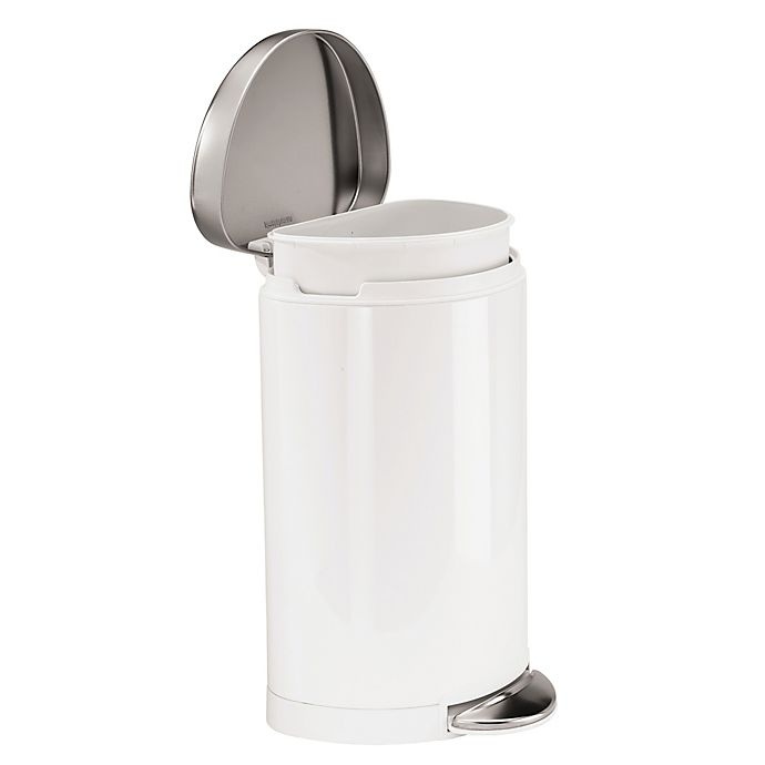 slide 3 of 4, simplehuman Stainless Steel Semi-Round Step-On Trash Can - White, 10 liter