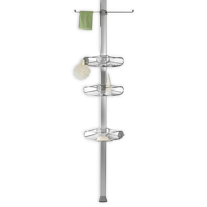 slide 1 of 3, simplehuman 4-Tier Stainless Steel Tension Pole Shower Caddy, 1 ct