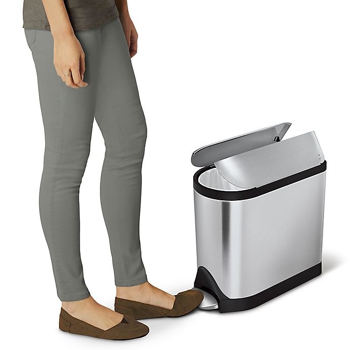 slide 4 of 4, simplehuman Brushed Stainless Steel Fingerprint-Proof Butterfly Step Trash Can, 10 liter