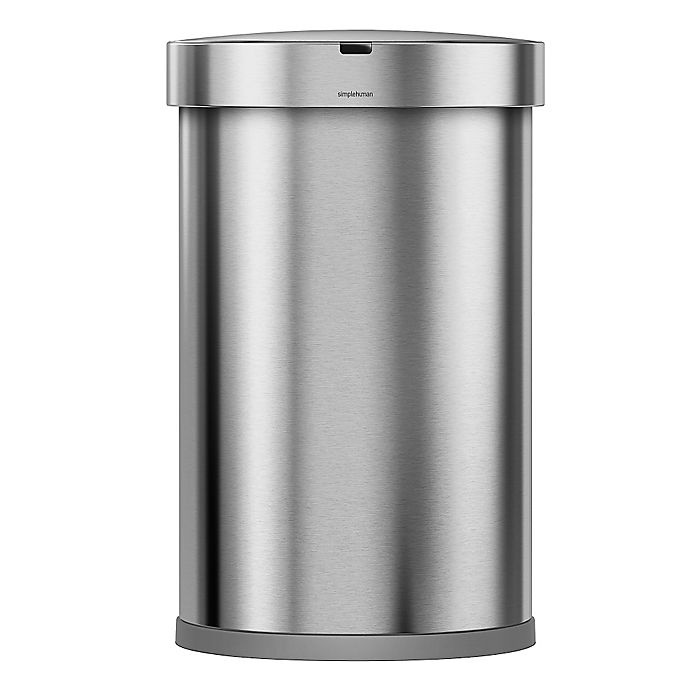 slide 4 of 4, simplehuman Fingerprint-Proof Semi-Round Sensor Trash Can - Brushed Stainless Steel, 45 liter